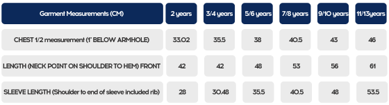 Child Size Chart